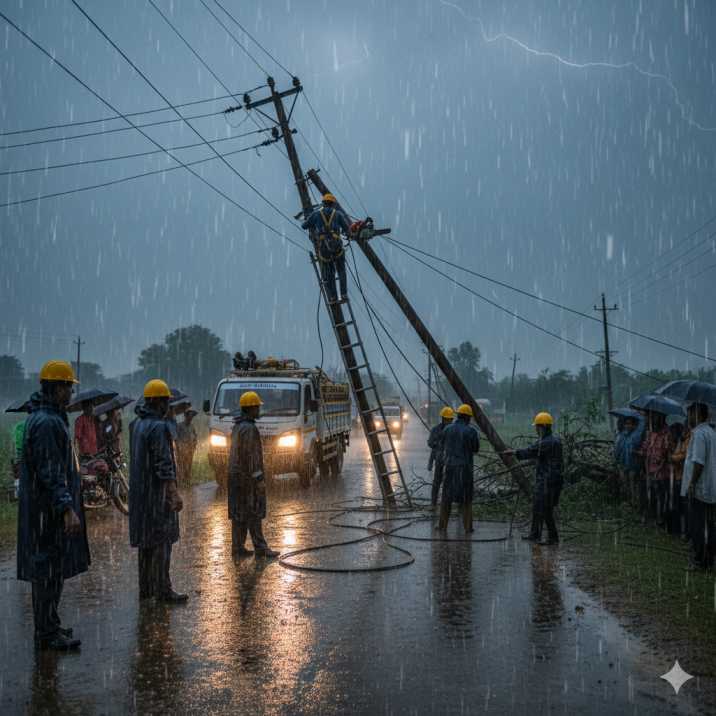 MSEB hardwork in rain