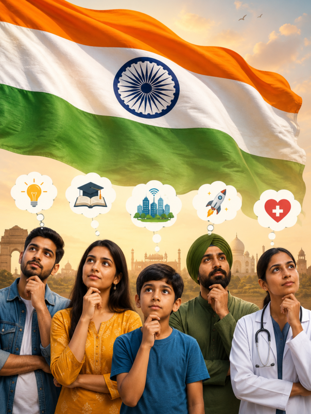 Indian flag with diverse people thinking